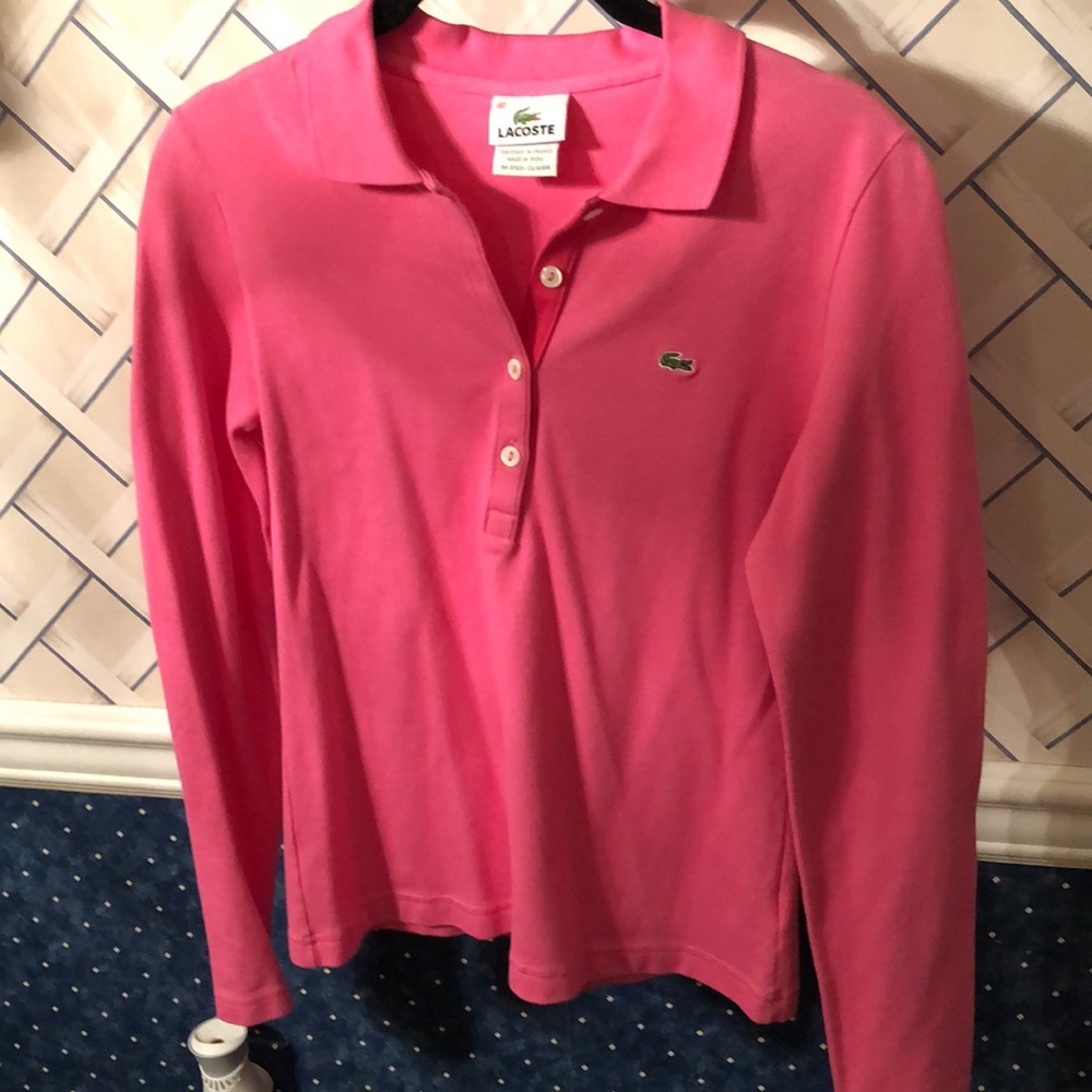 PINK LACOSTE WOMEN’S LONG SLEEVE COLLARED SHIRT EUC ~ ONLY WORN A FEW TIMES 🌸
